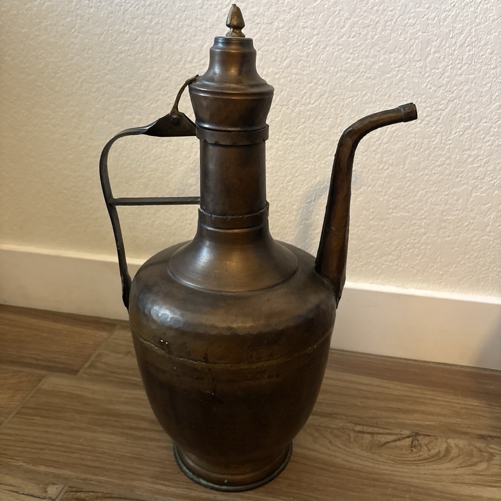 Antique Hand-hammered Copper Water Jug Pitcher Ewer Mughal Farmhouse 17.5"